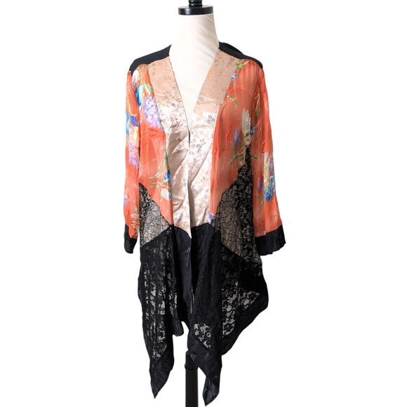 Violet Kay Silk Lace Mixed Media Patchwork Kimono Top Womens 1X Wearable Art - Picture 1 of 9